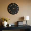 Large Modern Wall Clock - 24 inch, Contemporary Simple, Matte Black, Distressed Gold Roman Numerals, Metal Face, Battery Operated, Minimalist Decorative Wall Clock for Living Room, Entryway, Kitchen