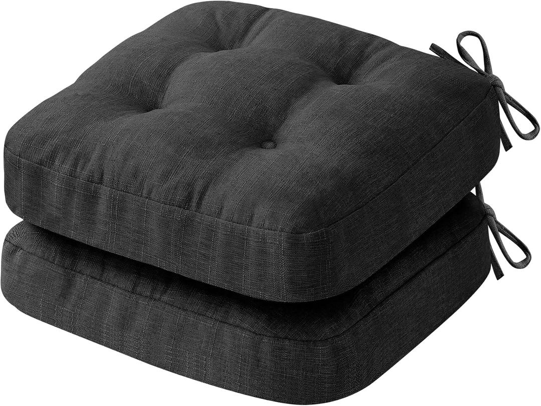 IASEAHK Chair Cushions, Foam Dining Chair Cushions, Tufted Indoor Chair Pads, 16.5 x 16.5 x 3.5, Set of 2, Black