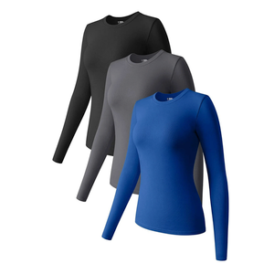 Womens 3 Piece Long Sleeve Tops Crew Neck Stretch Fitted Underscrubs Layer Tee Shirts Tops, Size S