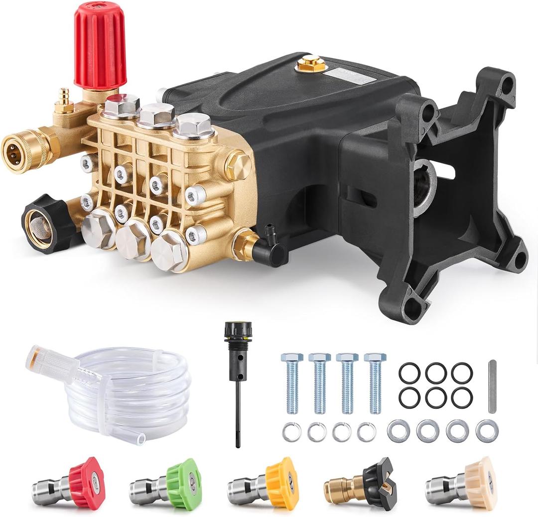 VEVOR Pressure Washer Pump, 1" Shaft Horizontal Triplex Plunger, 4000 PSI, 4.0GPM, Replacement Power Washer Pumps Kit with 5 Nozzles, Compatible with Simpson MorFlex 40224, 40225, 40226, Santoprene
