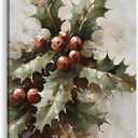 TLESKE Vintage Winter Holly Berries Wall Art Decor, Rustic Red Holly Berries Canvas Wall Art Print for Bedroom Living Room, Christmas Wall Artwork Picture, 16x24