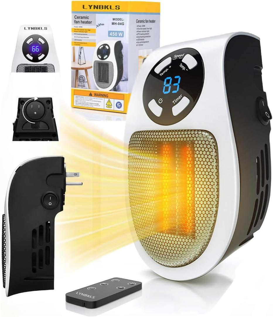 Upgrade Smart Plug in Wall Space Heater,450W Programmable Portable Electric Small Safe Heater,Adjustable Thermostat Timer,Overheat Protection,LED Display (White-Smart)
