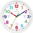 Roymnie Wall Clock for Kids Learning to Tell Time Non Ticking Battery Operated Kids Teaching Clock Small Teaching Time Clock Decorative for Kids Room Classroom School (8 Inch) (White Grain)