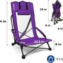Beach Chairs for Adults Purple 2 Pack | High Back, Low Profile, 22.5" Wide, Headrest, Breathable Mesh, Portable, Outdoor, Beach, Concert
