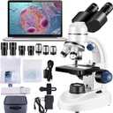 Woehrsh Microscope for Adults WF10x and WF25x eyepieces, 40X-2000X Magnification USB Camera, Microscope for Adults Suitable for Laboratory School Home Education.