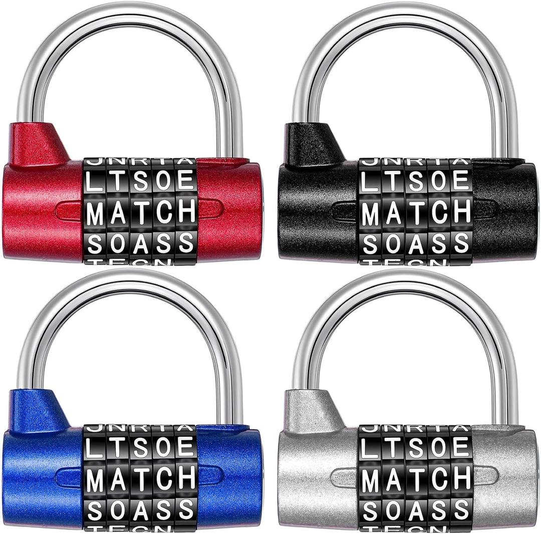 4 Pcs 5 Letter Combination Lock, Keyless Resettable Heavy Duty Metal Safety Padlock in 4 Colors for Gym Locker, Toolbox, Hasp Cabinet
