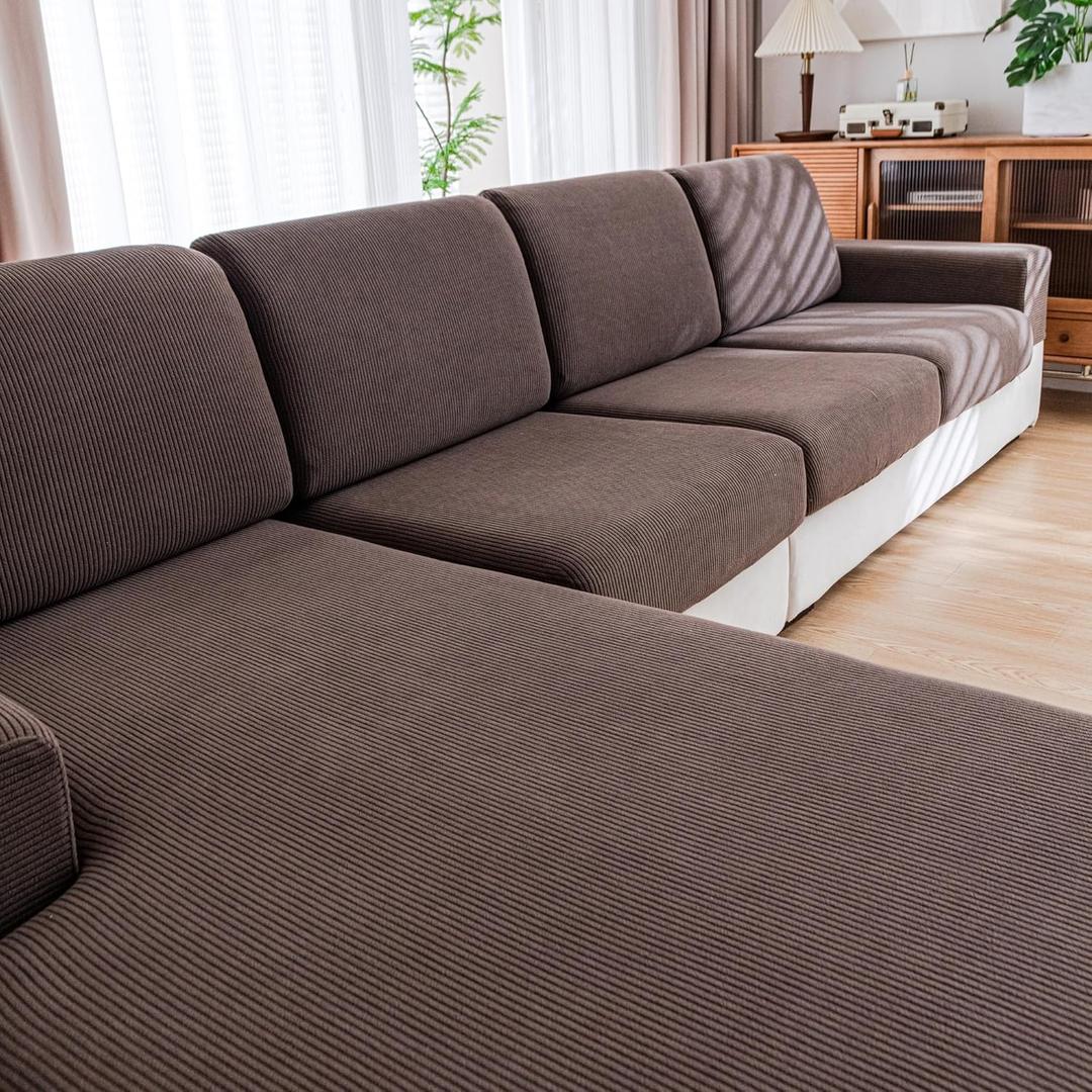 Couch Cushion Covers,Comfort Soft Magic Sofa Covers Washable Stretch Resistant for Chair Cushion Couch Furniture Protectors for Pets Sectional Slipcovers(Oversized Sofa Cushion,Brown) (1PC X Large, Brown)