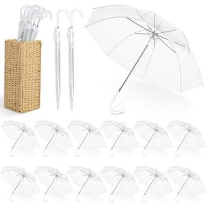 Aodaer 15 Pieces Clear Wedding Umbrellas with Foldable Storage Box Transparent Auto Open Stick Umbrellas Windproof Large Canopy Umbrella with J Hook Handle for Outdoor Activities, Wedding Photography