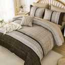 Dintszyayue Brown Comforter Set Queen Size, 8 Pieces Boho Striped Bed in a Bag Soft Microfiber Bedding Set for All Season