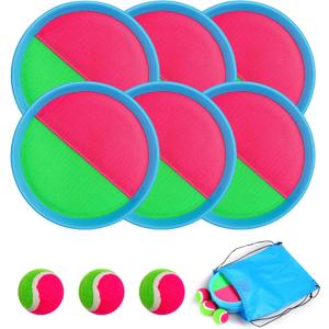 Toss and Catch Ball Game Outdoor Games Playground Balls Beach Games Summer Toys for Ages 4-8, Perfect Kids Toys Playground Sets for Kids Christmas Birthday Gifts (Blue-6 Paddles)