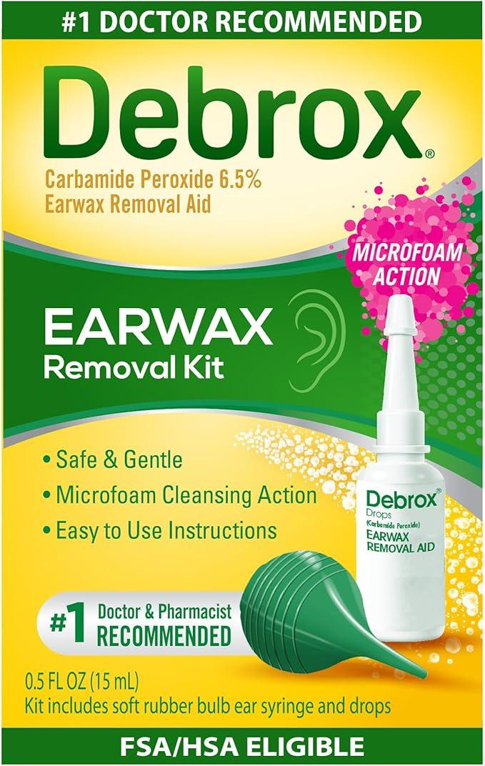 Debrox Ear Wax Removal Kit, Bulb Syringe & 0.5 Fl Oz Ear Wax Removal Drops with Carbamide Peroxide Pack Of 2 EXP. 2027-03