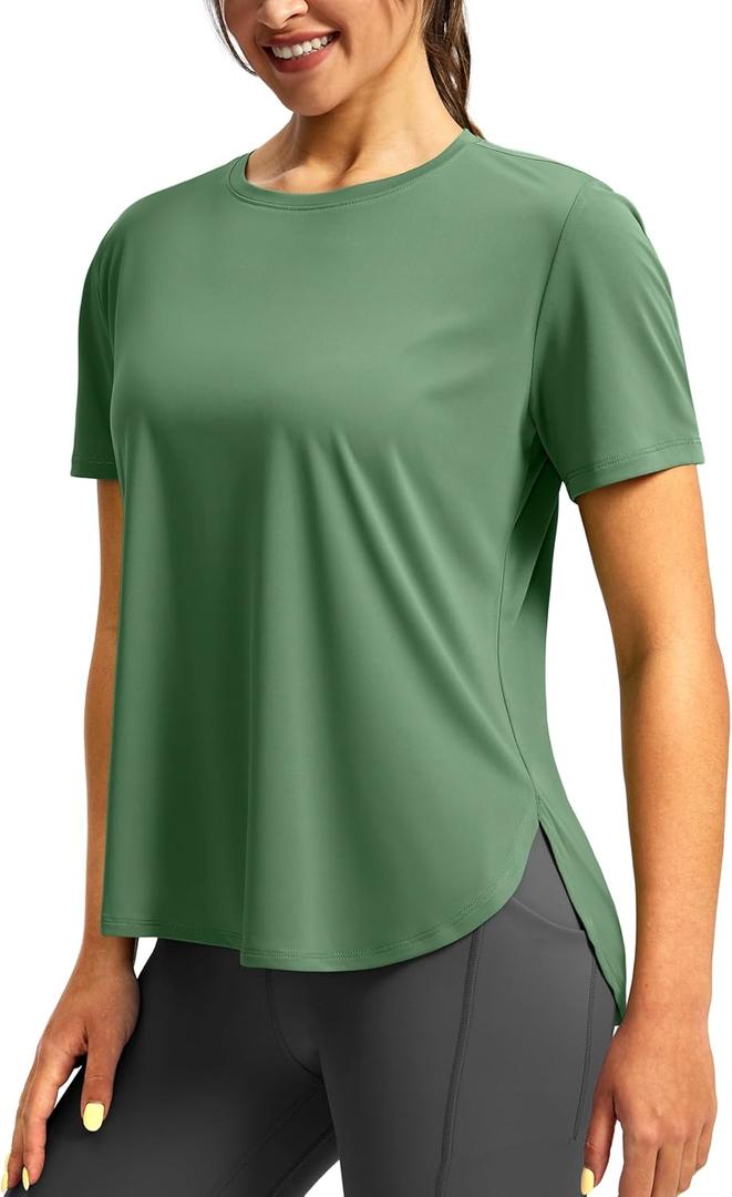 Soothfeel Women's Workout Shirts Short Sleeve Loose Fit Tops UPF 50+ Sun Protection Athletic Gym Running T-Shirts(greenL)