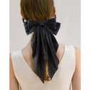 Canitor Hair Bows for Women Silky Satin Hair Ribbon Hair Barrettes Clip Oversized Long Tail Black White Hair Bows Cute Aesthetic Coquette Hair Accessories Preppy Teen Girl Gifts Trendy Stuff Things
