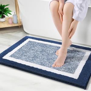 OLANLY Bathroom Rugs 36x24, Extra Soft and Absorbent Microfiber Bath Mat, Non-Slip, Machine Washable, Quick Dry Shaggy Bath Carpet, Suitable for Bathroom Floor, Tub, Shower (Large, Navy)