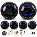 MH 6 Boat AUTO Gauge Set - 3-3/8" GPS Speedometer, Tachometer, 2-1/16" Oil Pressure, Fuel Level, Water Temperature, Voltmeter Marine Meter Kit Waterproof 7 Color (Black)