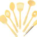 GreenLife Cooking Tools and Utensils, 7 Piece Nylon Set including Spatulas Turner Spoons and Tongs, Dishwasher Safe, Light Yellow
