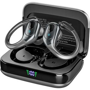 Wireless Earbuds Bluetooth 5.3, 75Hrs Playtime IP7 Waterproof Sports Headphones, Secure Fit Ear Hooks with LED Display, ENC Mic for Running/Gym, Compatible iOS/Android