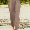 2 Pieces Women Beach Batik Long Sarong Swimsuit Cover up Wrap Pareo with Tassel for Women Girls