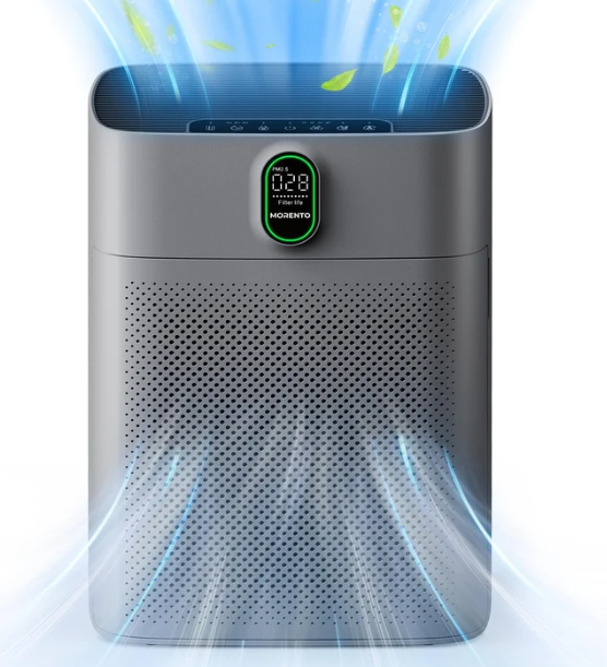 MERONTE Air Purifiers for Home Large Room Up to 1690 ft with PM 2.5 Air Quality Monitor, Wi-Fi and Alexa compatible, HEPA Filter Double-sided Air Inlet for Smoke and Odor, 1 Pack+2 Pack Filters Grey