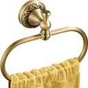 Flybath Oval Towel Ring Antique Brass Exquisite Pattern Carving Hanger Hand Towel Holder for Bathroom Kitchen Accessories Wall Mounted, Brushed Bronze