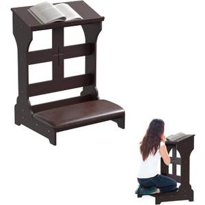 ikare Prayer Bench Stool, Wooden Prayer Kneeler with Shelf and Cushion, Solid Wood Church Prayer Bench Stool Table, Padded Prayer Bench for Kneeling, Religious Gifts, 23 x 20 x 32.8 Inches