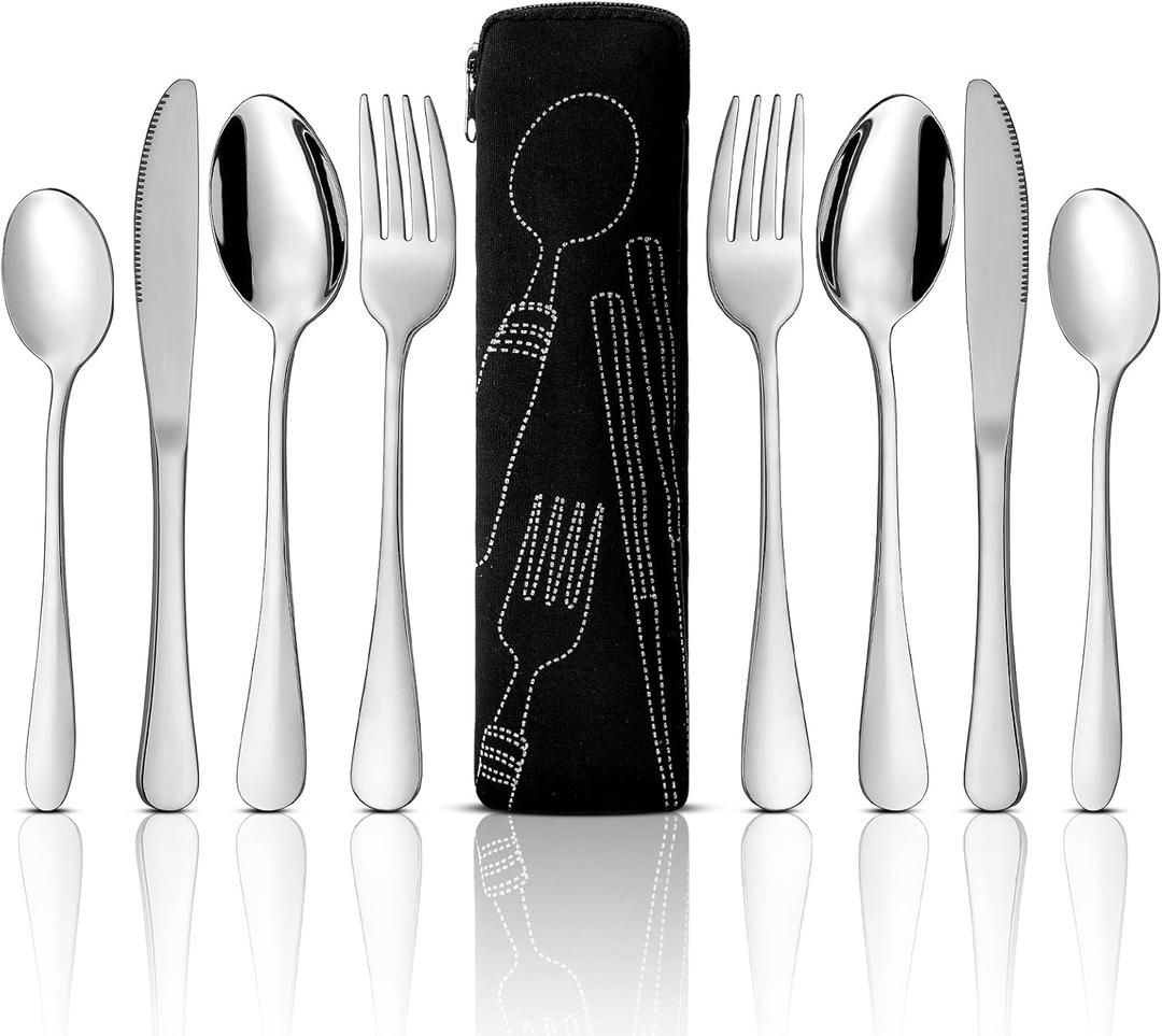 9 Pieces Eating Portion Control Flatware Utensils Bariatric Silverware Weight Loss Portion Management Control Serving Spoons Forks Knives Stainless Steel Utensils with Storage Bag