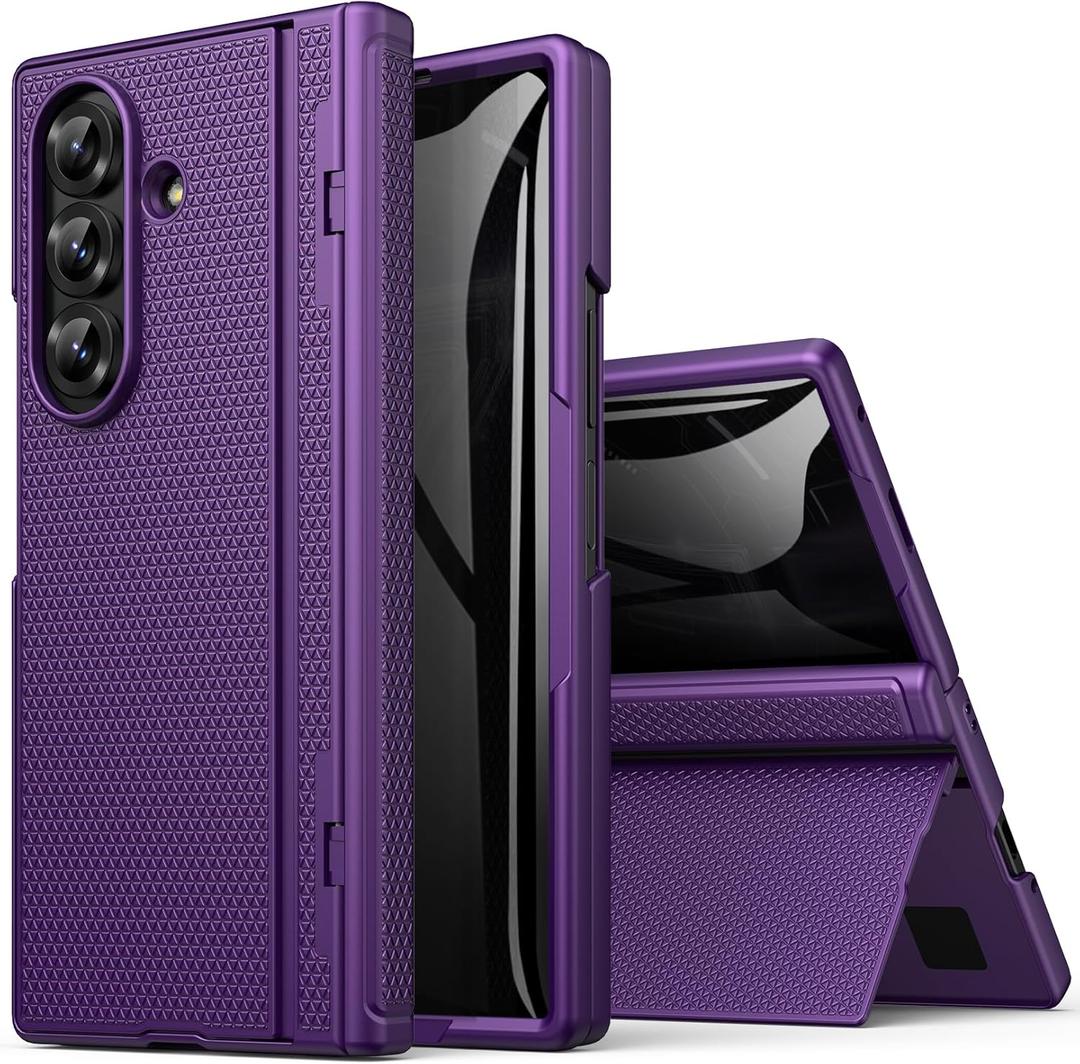 for Samsung Galaxy Z Fold 7 Case with Stand, Front Privacy Screen Protector, Hinge Protection, Slim Rugged Hard Shockproof Cover, Full Body Protective Phone Case for Samsung Fold 7 2025, Purple