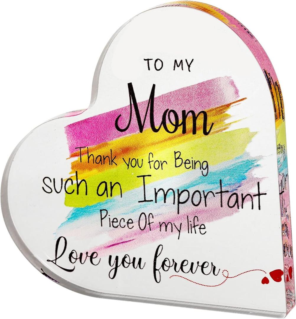 Mom Birthday Gifts from Daughter Son Heart-shape Plaque Acrylic Desk Decor Gifts for Mothers Day Christmas (Mom)