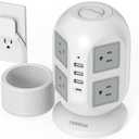 TESSAN Tower Surge Protector Power Strip 15 ft, Long Flat Extension Cord with Multiple Outlets, 8 AC Outlets with 4 USB Ports (1 USB C), Charging Station with Surge Protection, for Home Office Dorm (Grey)