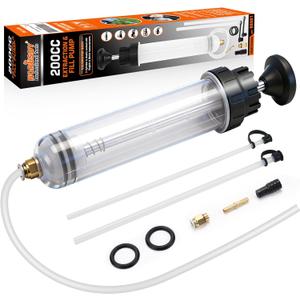 HORUSDY 200cc Fluid Extractor Syringe Oil Pump, Fluid Evacuator with 23" Flexible Hose, 12" Fine & Coarse Hoses, for Automotive, Motorcycle, Marine & Equipment Maintenance (9PCS) (200CC New Model)