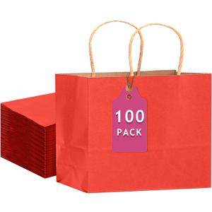 qiqee 100PCS Large Gift Bag with Handles Bulk 13"x4.5"x10" Gift Bags Kraft Red Multiple Uses (32x11x25cm,Wide Large)