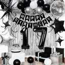 17th Birthday Decorations for Boys Girls, Black Silver Happy Birthday Party Decorations 17 Year Old Party Supplies with Number 17 Balloons, Banner, Fringe Curtains Kit
