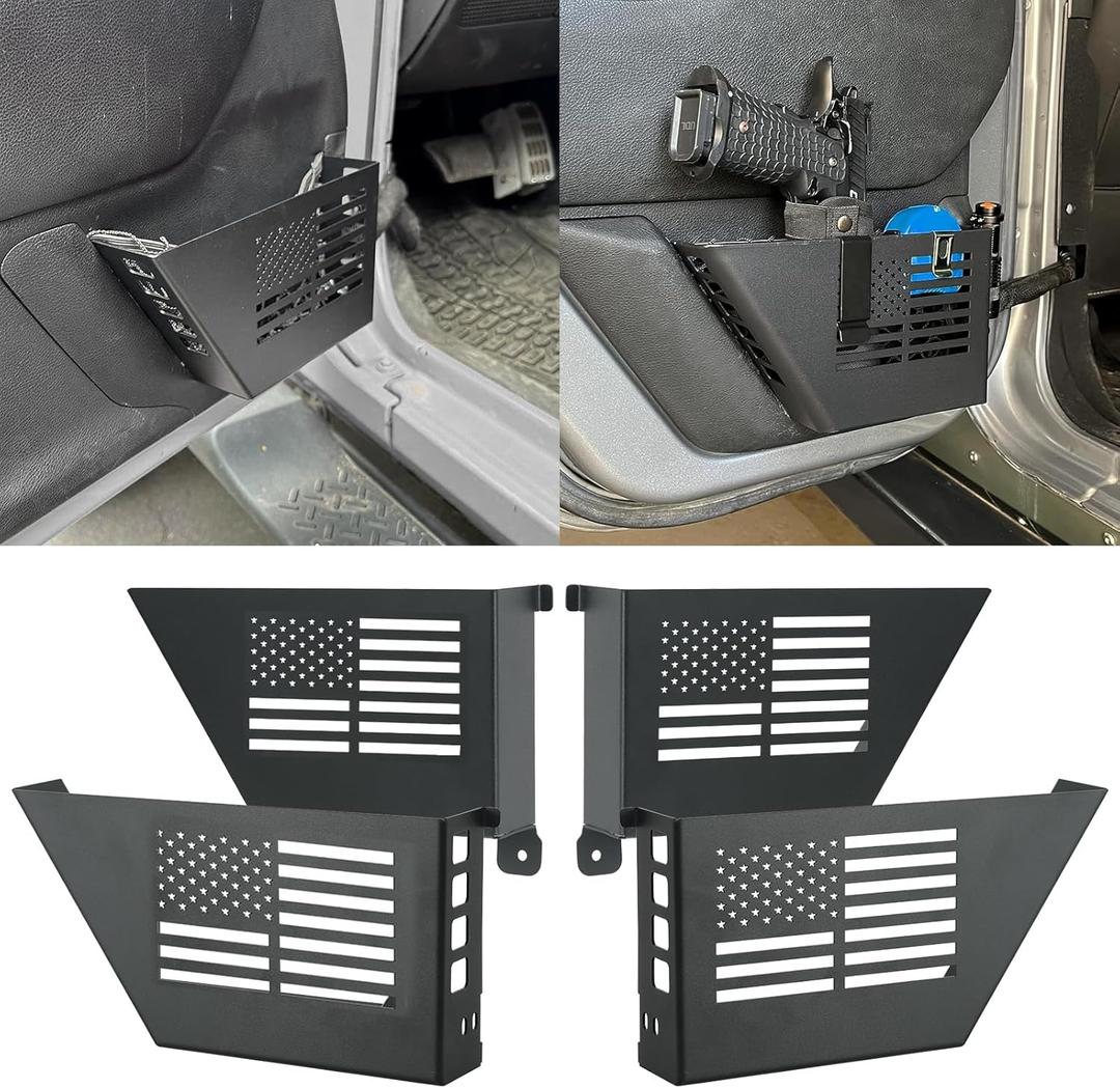 SUNPIE 4PCS Metal Front Rear Door Storage Pocket Storage Box, Door Side Insert Organizer Box Pockets Compatible with 2007-2018 Wrangler JK 4 Door JKU Compatible with Jeep JK JKU Accessories