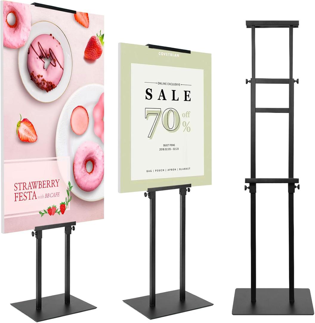 Poster Stand Heavy Duty Poster Board Stand, Double-Sided Poster Sign Stand Up to 83 inches, Adjustable Poster Holder for Outdoor Display, 1PACK, Black