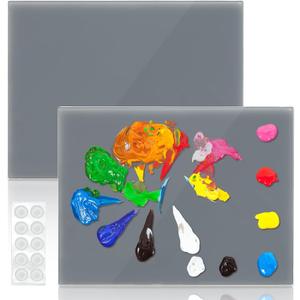 2 Pack Neutral Grey Tempered Glass Palettes, 12" x 16" Large Paint Palette, Scratch Resistant Paint Mixing Pallets, Easy to Clean Artist Palette for Oil Acrylic Watercolor Gouache DIY Craft