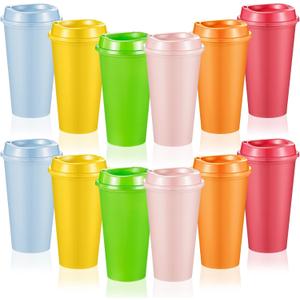 12 Pcs Reusable Coffee Cups with Lids 16 oz Travel Hot Cups Microwavable Plastic Tumblers Coffee Mugs Party Birthdays Gifts Adult for Hot and Cold Drinks Favors (Vibrant Colors)