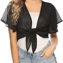 iClosam Women Tie Front Chiffon Shrug Short Sleeve Cropped Sheer Bolero Shrug Cardigan L