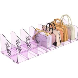 Rose Purse Dividers for Closet, 2 Pack Clear Clutch Purse Closet Organizers, Adjustable Handbag Storage Organizers, Plastic Bookshelf Separator Dividers for Bedroom Office