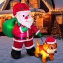 Leyndo 6 FT Christmas Inflatable Santa Claus Outdoor with a Gift Bag and a Dog Blow Up Decoration with LED Lights Cute Xmas for Holiday Party Yard Garden Lawn Decor,  Santa Claus with a Dog