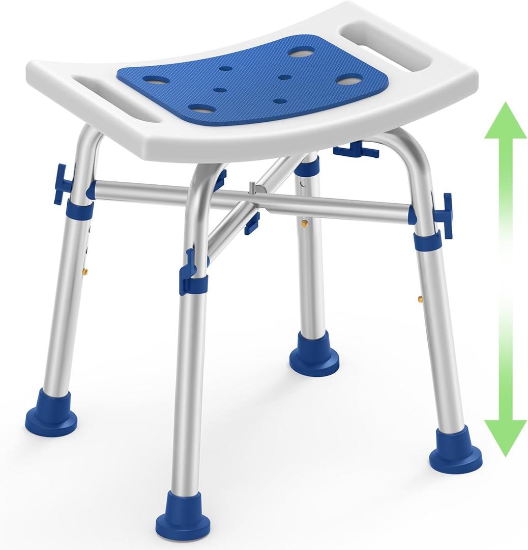 FSA/HSA Eligible Heavy Duty Shower Stool 500lb with Reinforced Crossing Bar, Height Adjustable Padded Shower Chair for Inside Shower, Tool Free Assembly Shower Seats for Adults