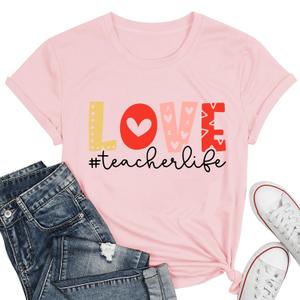 Valentines Shirts for Women Cute Valentines Love Teacher Short Sleeve Tee Tops Pink Valentine Blouse