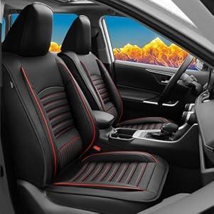 Kaomim Fit RAV4 Car Seat Covers Set for Toyota RAV4 2019 2020 2021 2022 2023 2024 2025 LE,XLE,XLE Premium Limited Automotive Cushion Protector Replacement, Waterproof Faux Leather(Full Set,Black&Red)