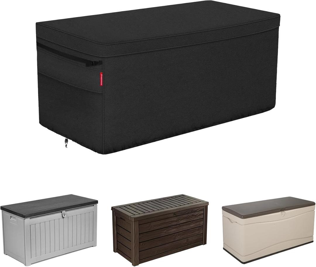 Porch Shield Patio Deck Box Storage Cover - 600D Outdoor Waterproof Tear Resistant Rectangular Fire Pit Table Cover 50 x 25 x 24 inchesTop Zipper, Black