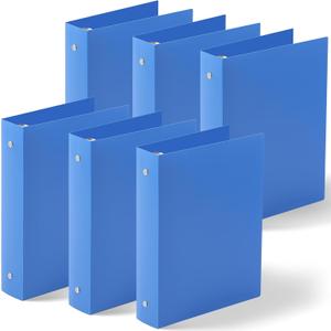 Henoyso 6 Pcs 1.5 Inch Mini 3 Ring Binders Fits 5.5 x 8.5 Paper, Holds(Capacity 280 Sheets), Plastic Flexible Three Round Rings Small Blue A5 Binders Bulk for School, Office Use, Photo Album
