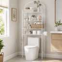 4-Tier Over The Toilet Storage, Bathroom Organizer, Space-Saving, 72" H Above Toilet Storage Rack with 4 Hooks and Paper Holder, Metal Shelf, White