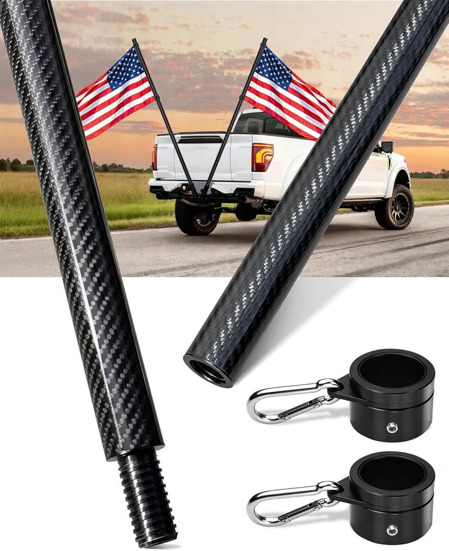 6 Foot Carbon Fiber Flag Pole for Truck, RV, Car, Pickup, Jeep, Trailer, SUV, Vehicle, Heavy Duty Flagpole, Rustproof for All Weather, Without Holder (Black, 1.25 Inch)