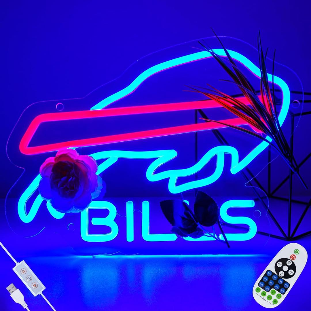 Buffalo Football Neon Signs Led Sign for Wall Decor Rugby Team Light Up Sign Suitable for Man Cave Office Bar Pub Wall Art Gifts for Teen BoysRemote Control