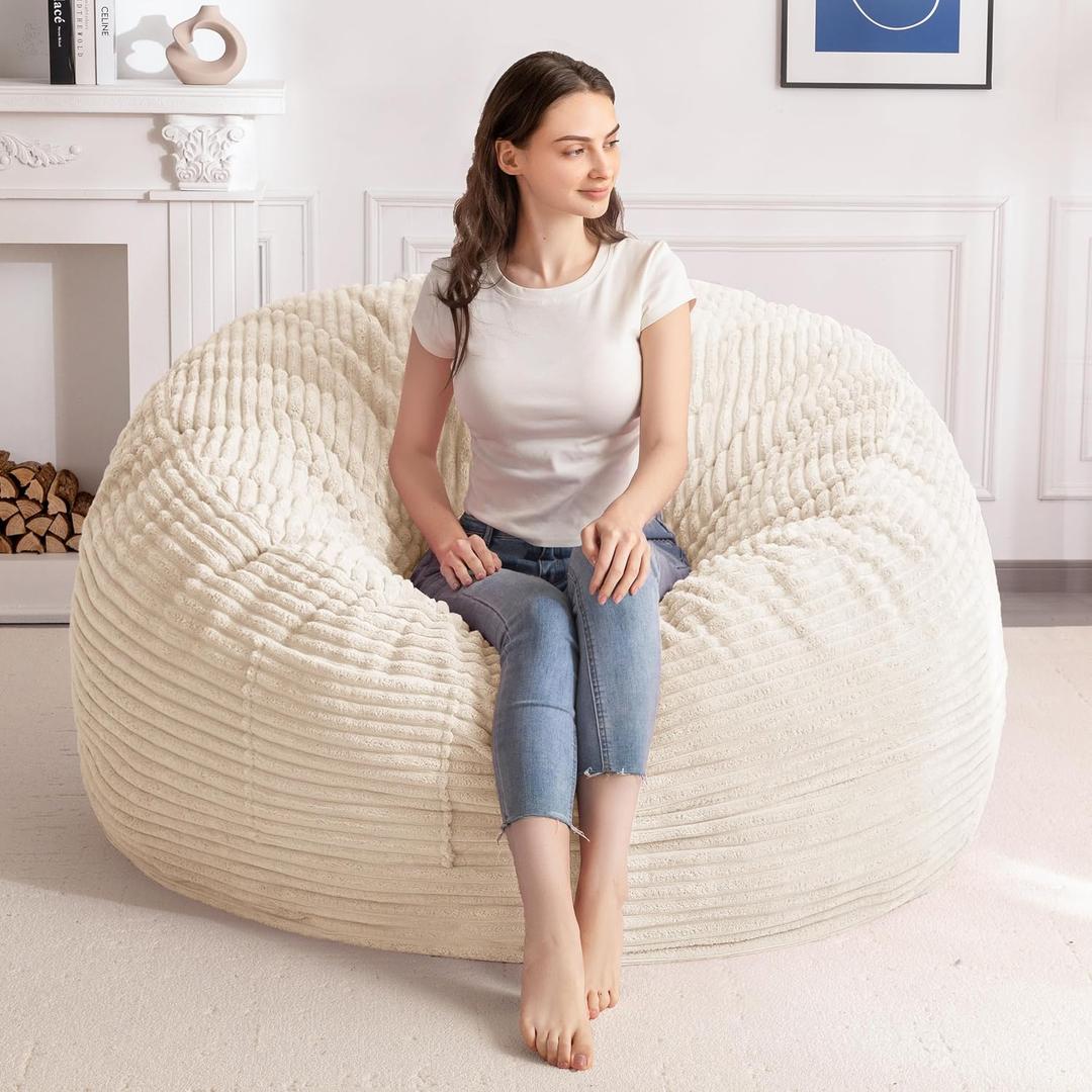 MAXYOYO Bean Bag Chair for Adults, Large 5 ft Bean Bag Chair with Foam Filling, Ultra Soft Fur Lazy Sofa for Living Room, Bedroom, Machine Washable Cover