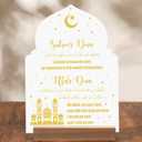 DoubleFill Acrylic & Wood Ramadan Decorative Table Sign, 6.6 x 9.8 inches, White, Modern Style, Islamic Tabletop for Desk Shelf Living Room