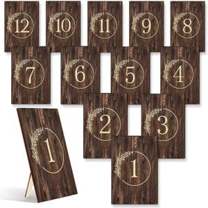 12 Pieces Rustic Wooden Wedding Table Numbers Decors Country Wedding Table Decoration Self Stand Centerpieces Signs for Bridal Shower Restaurant Reception Decor, Number 1-12